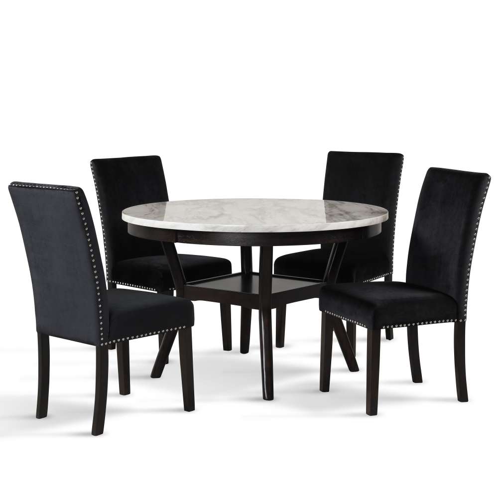 New Classic Furniture - Celeste 47in Round Dining Table-Espresso/Faux Marble And Black - 41-400-BKD4C veiw 1