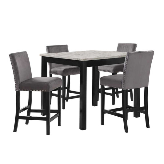 New Classic Furniture - Celeste 5Pc 42in Marble Finish Counter Table & 4 Chairs-Black - D400-52S-BLK veiw 1