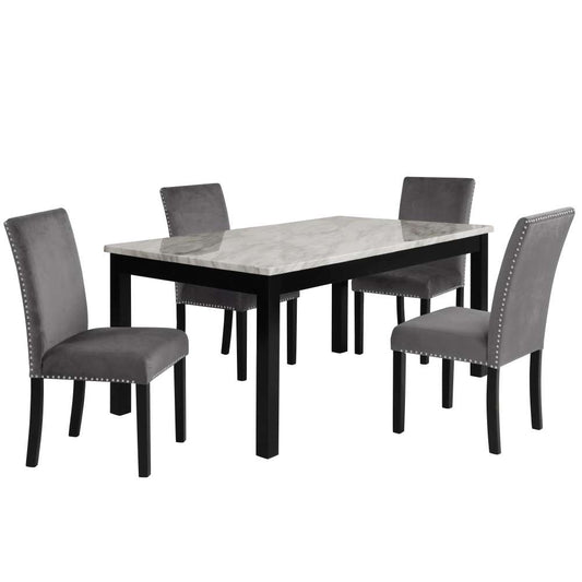 New Classic Furniture - Celeste 64in Dining Table-Espresso/Faux Marble & 4 Chairs - 41-400-GYD4C veiw 1