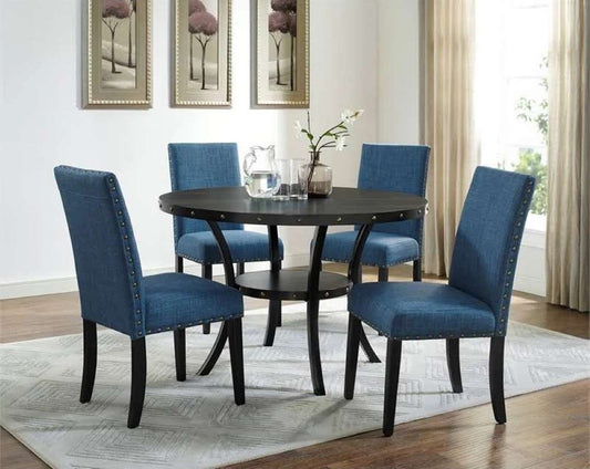 New Classic Furniture - Crispin 48in Round Dining Table and 4 Chairs Marine Blue - 40-162-D4CM veiw 1