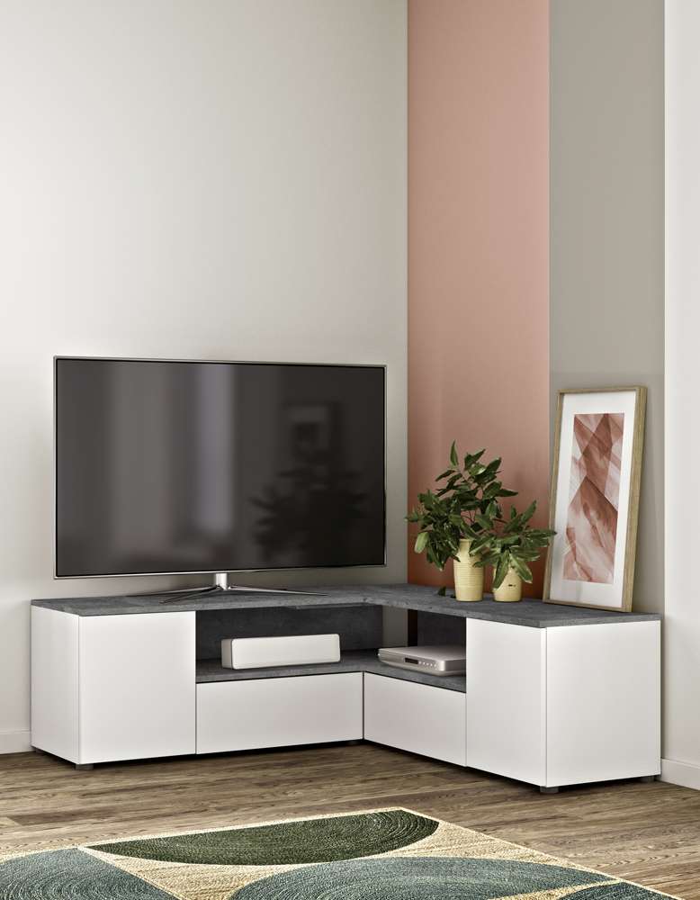 TEMAHOME - Angle Tv Stand in White / Concrete Look - X3241X0621A01 veiw 6