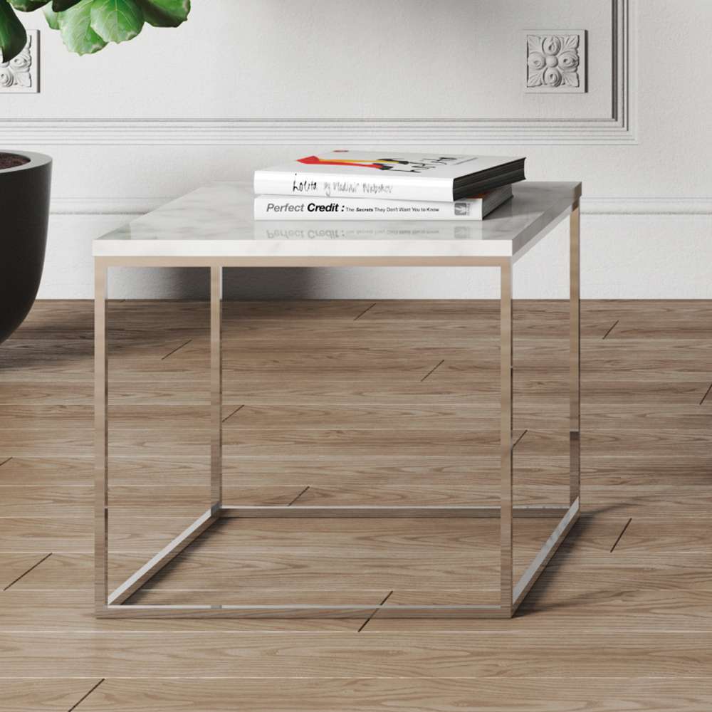 TEMAHOME - Gleam 20x20 Marble-Top Side Table in White Marble / Chrome - 9500626081 veiw 7
