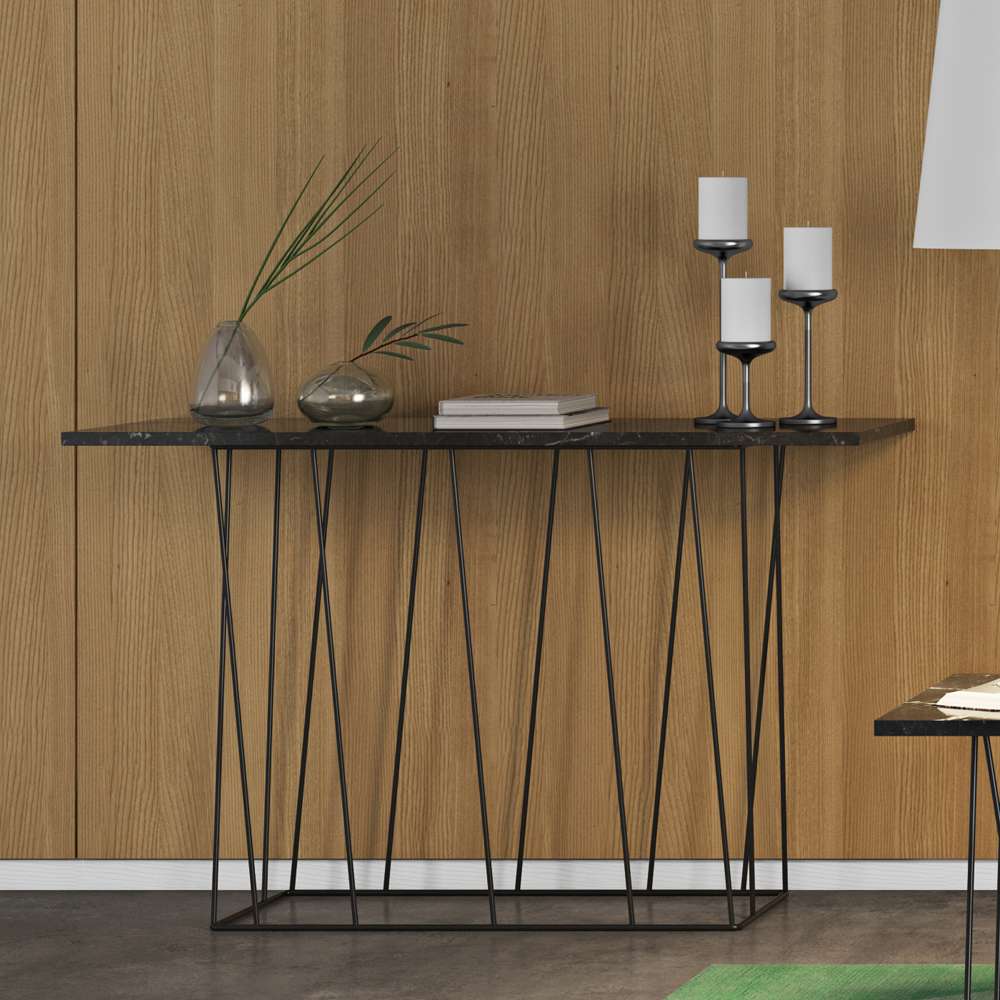 TEMAHOME - Helix Marble-Top Console in Black Marble / Black Lacquered Steel - 9500627477 veiw 4