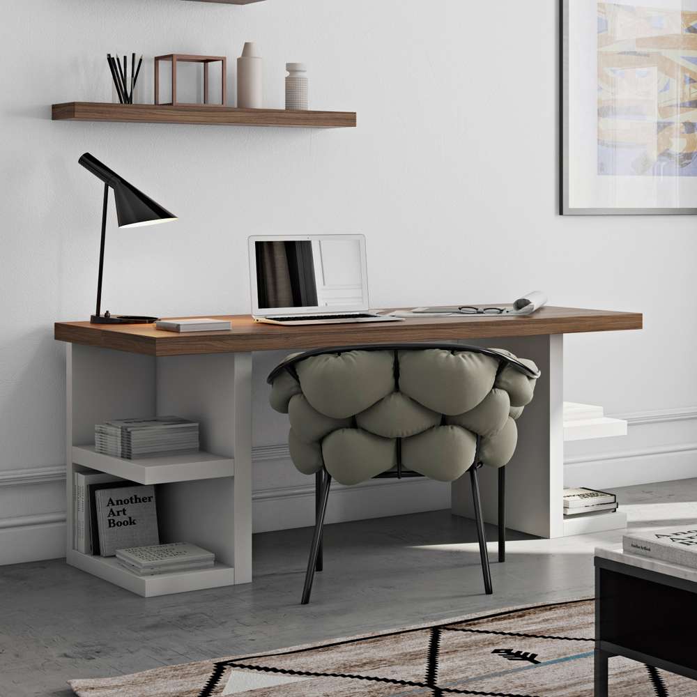 TEMAHOME - Multi 63in Table Top with Storage Legs in Walnut Top / Pure White Legs - 9500620171 veiw 3