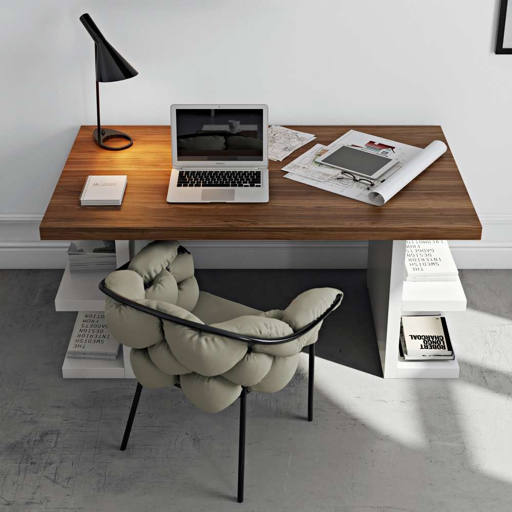 TEMAHOME - Multi 63in Table Top with Storage Legs in Walnut Top / Pure White Legs - 9500620171 veiw 4