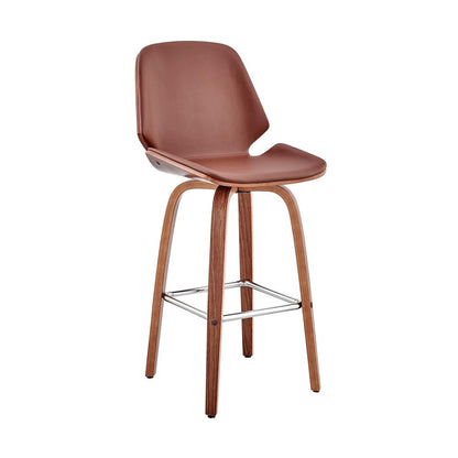 Armen Living - Arabela 26in Brown Faux Leather and Walnut Wood Swivel Bar Stool - LCAABAWABR26 veiw 1