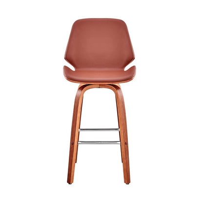 Armen Living - Arabela 26in Brown Faux Leather and Walnut Wood Swivel Bar Stool - LCAABAWABR26 veiw 2