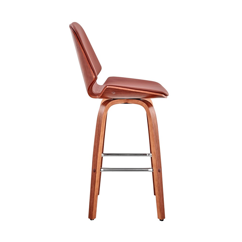 Armen Living - Arabela 26in Brown Faux Leather and Walnut Wood Swivel Bar Stool - LCAABAWABR26 veiw 3