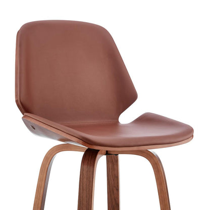 Armen Living - Arabela 26in Brown Faux Leather and Walnut Wood Swivel Bar Stool - LCAABAWABR26 veiw 6