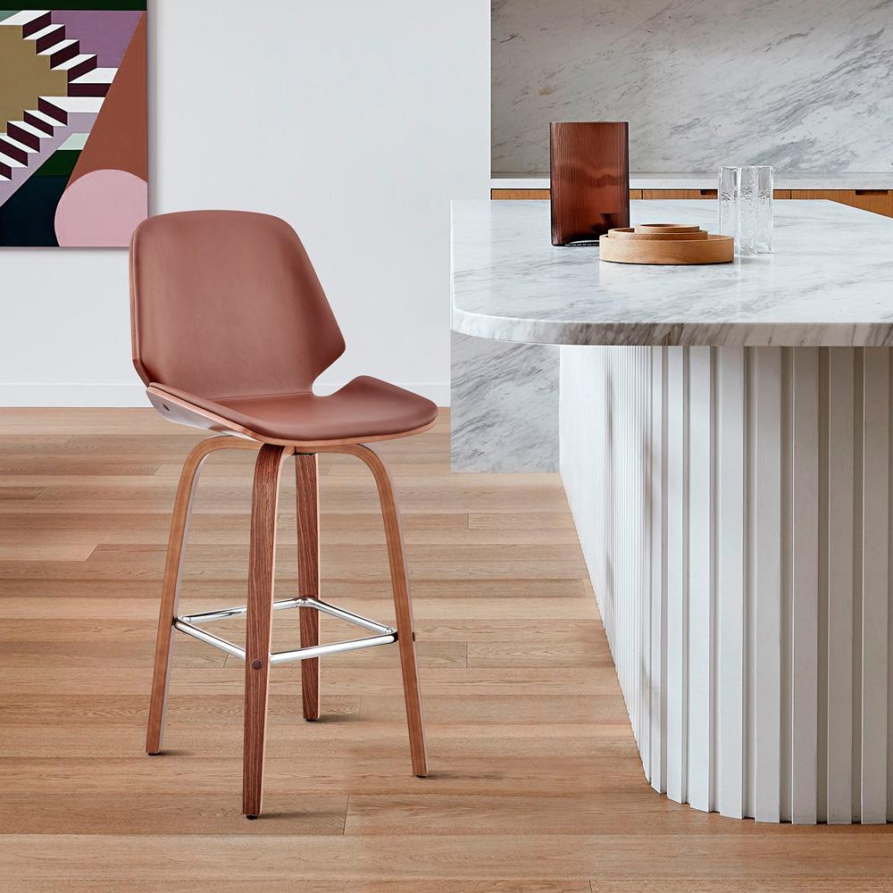 Armen Living - Arabela 26in Brown Faux Leather and Walnut Wood Swivel Bar Stool - LCAABAWABR26 veiw 10