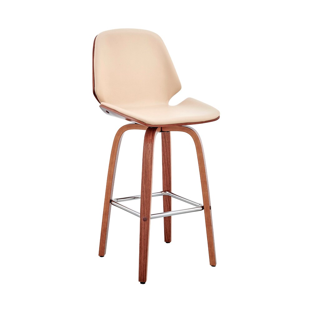Armen Living - Arabela 26in Cream Faux Leather and Walnut Wood Swivel Bar Stool - LCAABAWACR26 veiw 1