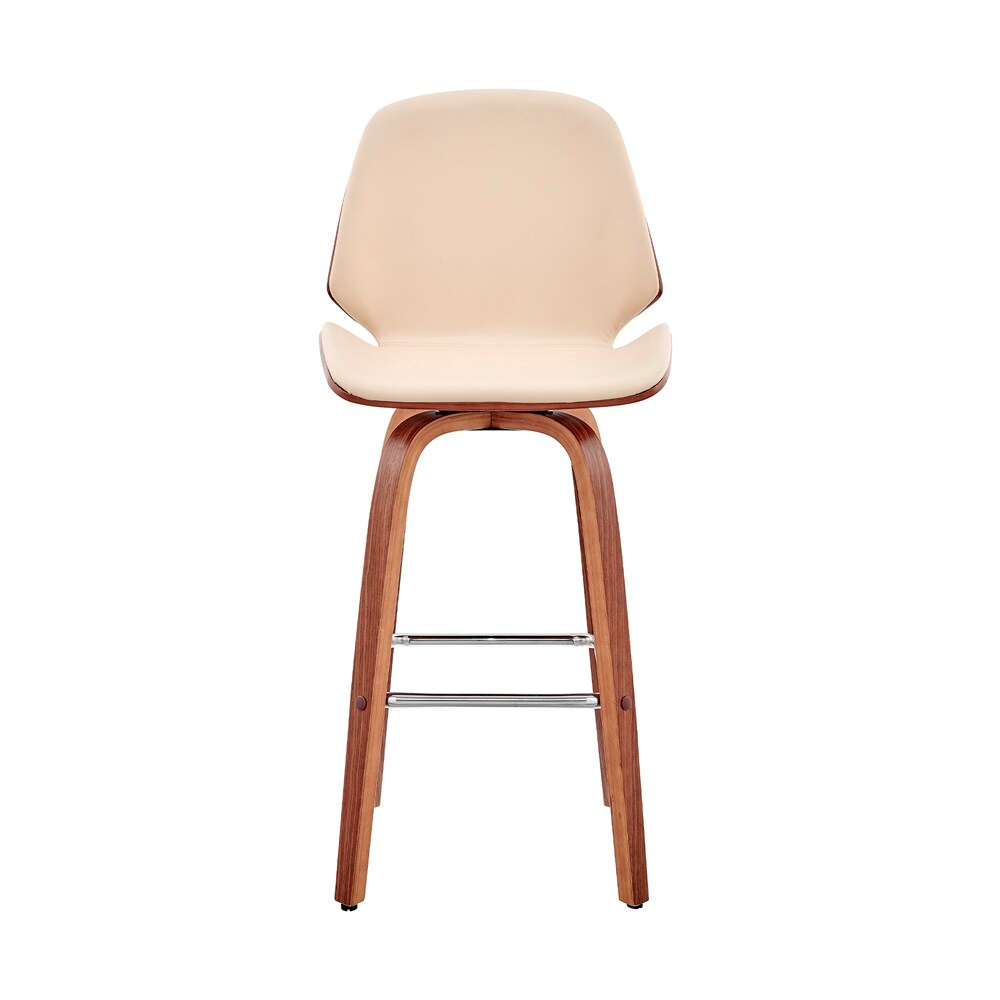 Armen Living - Arabela 26in Cream Faux Leather and Walnut Wood Swivel Bar Stool - LCAABAWACR26 veiw 2