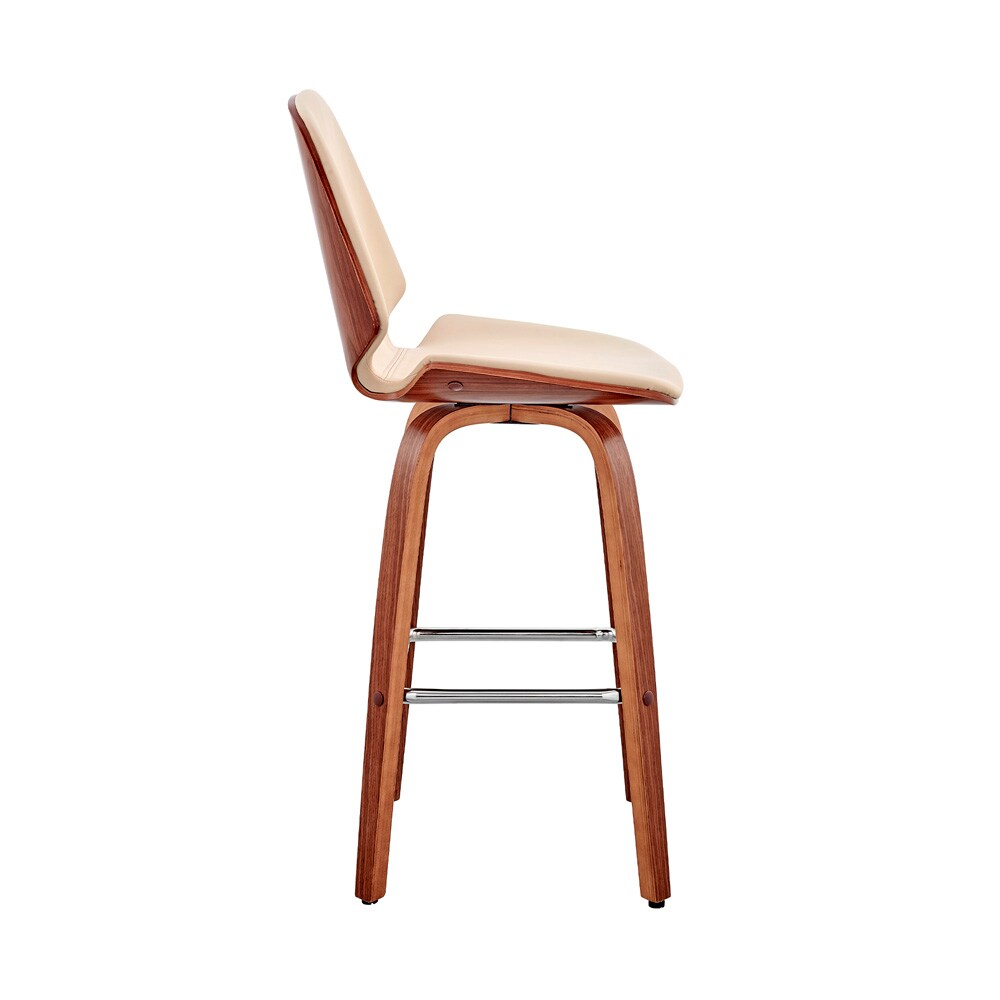 Armen Living - Arabela 26in Cream Faux Leather and Walnut Wood Swivel Bar Stool - LCAABAWACR26 veiw 3