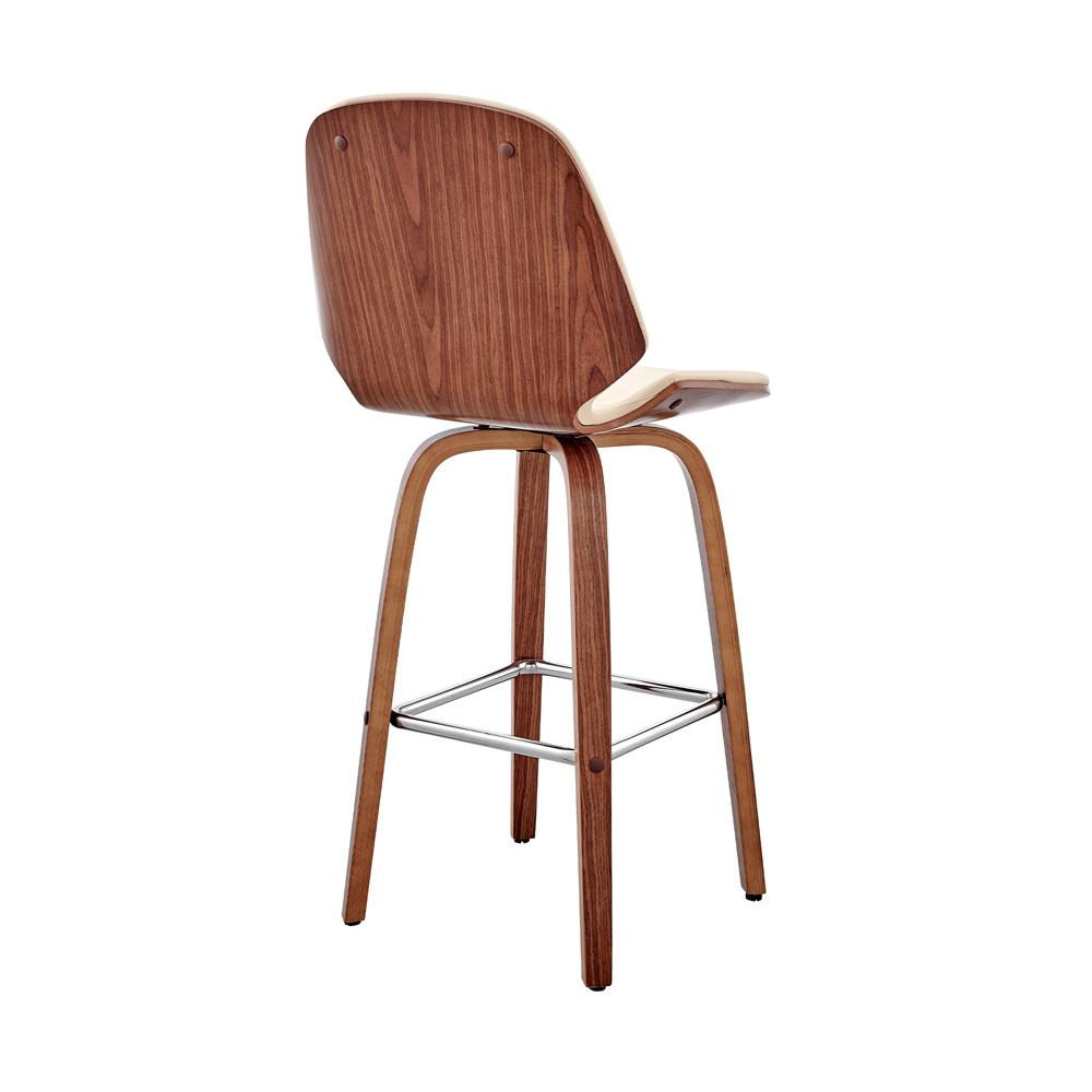 Armen Living - Arabela 26in Cream Faux Leather and Walnut Wood Swivel Bar Stool - LCAABAWACR26 veiw 4