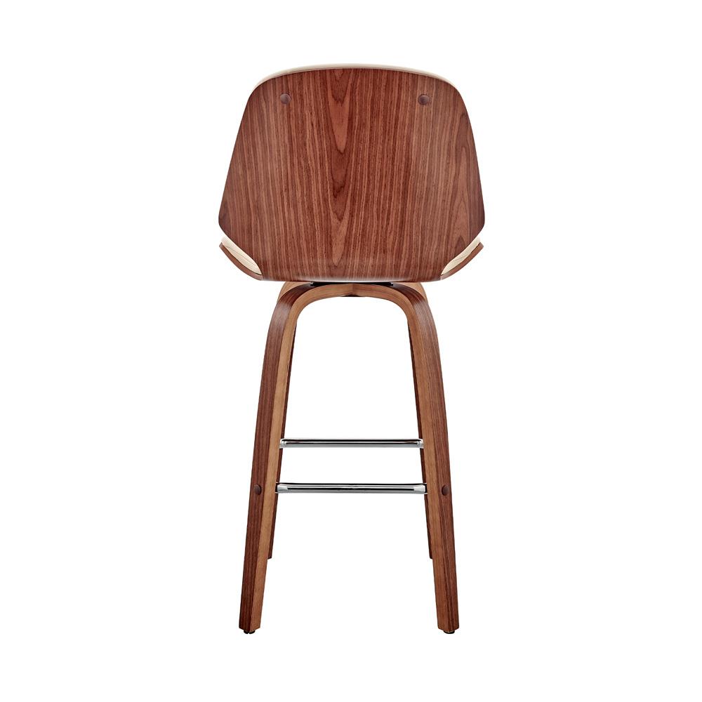 Armen Living - Arabela 26in Cream Faux Leather and Walnut Wood Swivel Bar Stool - LCAABAWACR26 veiw 5