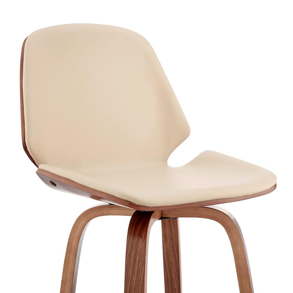 Armen Living - Arabela 26in Cream Faux Leather and Walnut Wood Swivel Bar Stool - LCAABAWACR26 veiw 6