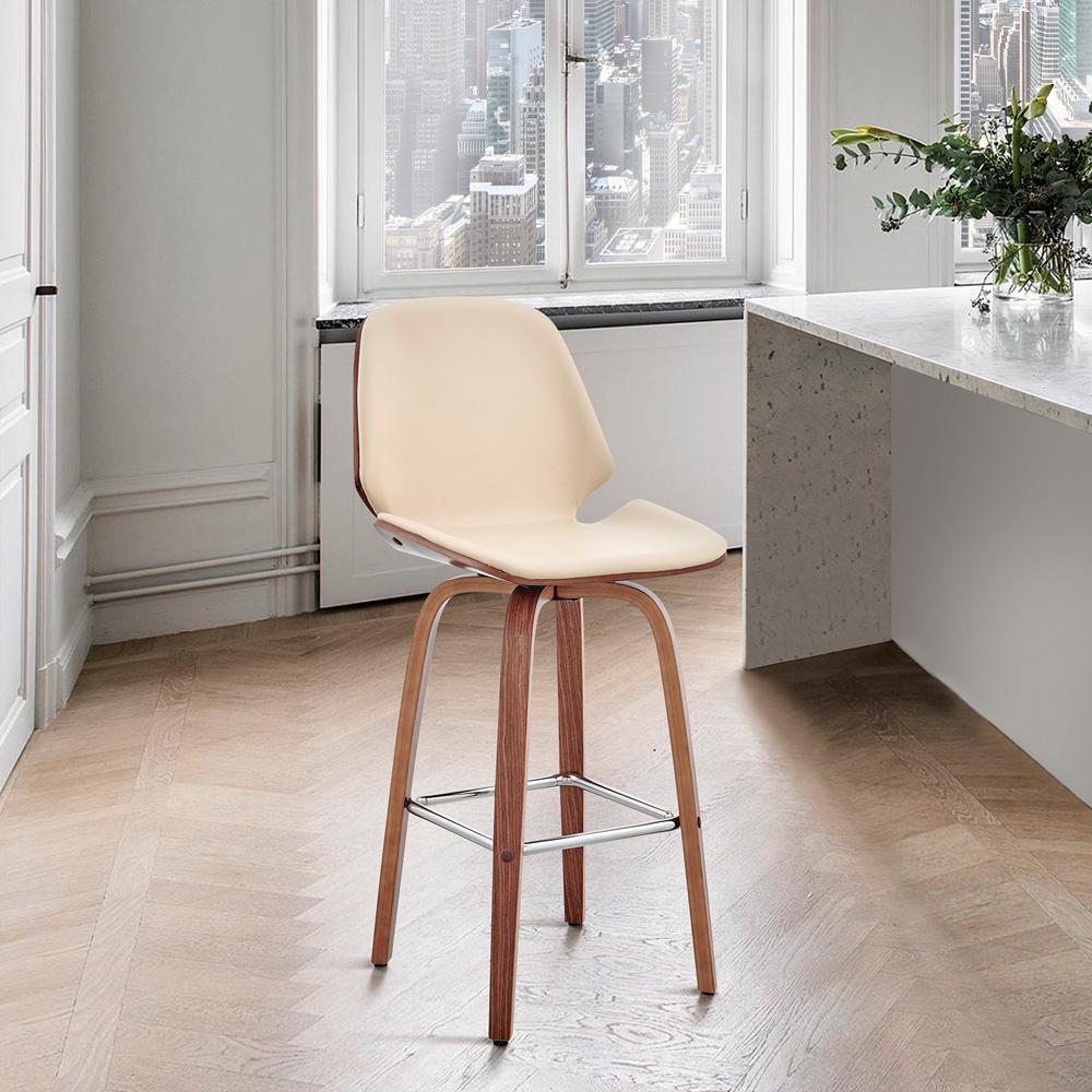 Armen Living - Arabela 26in Cream Faux Leather and Walnut Wood Swivel Bar Stool - LCAABAWACR26 veiw 10