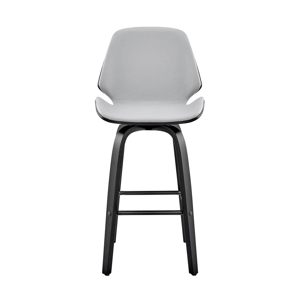 Armen Living - Arabela 26in Gray Faux Leather and Black Wood Swivel Bar Stool - LCAABABLGR26 veiw 2