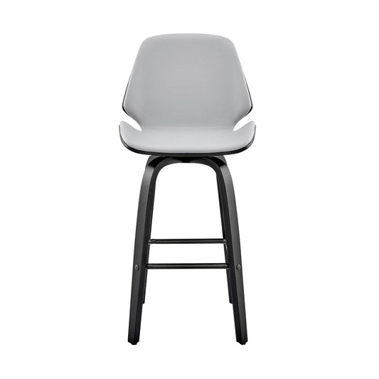 Armen Living - Arabela 26in Gray Faux Leather and Black Wood Swivel Bar Stool - LCAABABLGR26 veiw 2