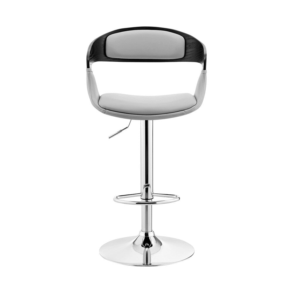 Armen Living - Benson Adjustable Gray Faux Leather and Black Wood Bar Stool with Chrome Base - LCBNBABLGR veiw 2
