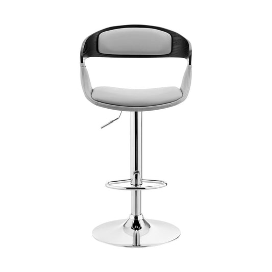 Armen Living - Benson Adjustable Gray Faux Leather and Black Wood Bar Stool with Chrome Base - LCBNBABLGR veiw 2
