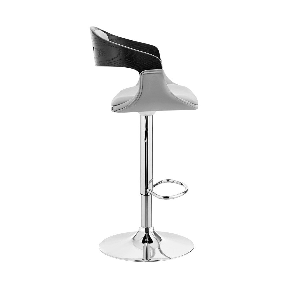 Armen Living - Benson Adjustable Gray Faux Leather and Black Wood Bar Stool with Chrome Base - LCBNBABLGR veiw 3