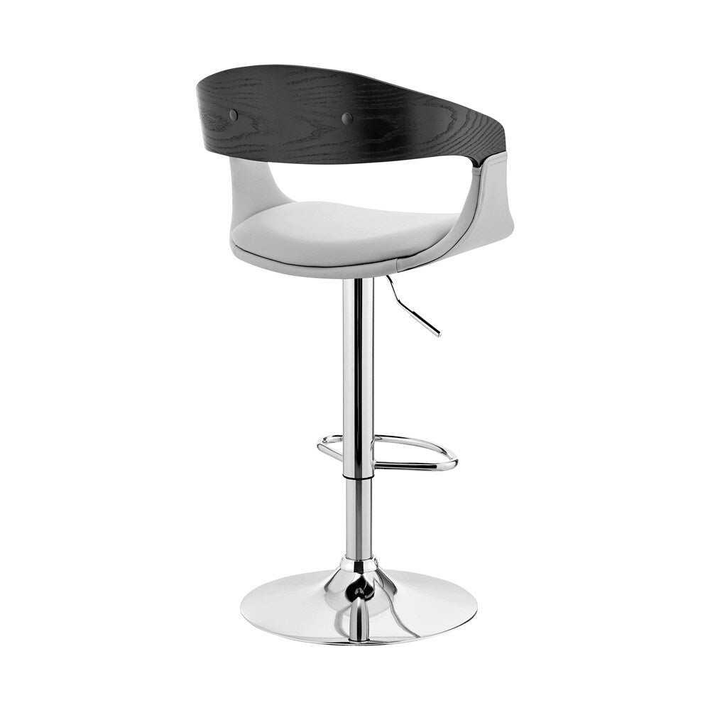 Armen Living - Benson Adjustable Gray Faux Leather and Black Wood Bar Stool with Chrome Base - LCBNBABLGR veiw 4