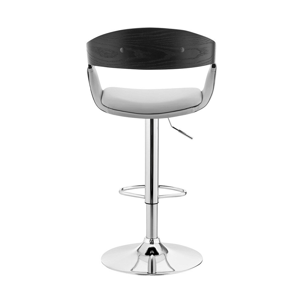 Armen Living - Benson Adjustable Gray Faux Leather and Black Wood Bar Stool with Chrome Base - LCBNBABLGR veiw 5