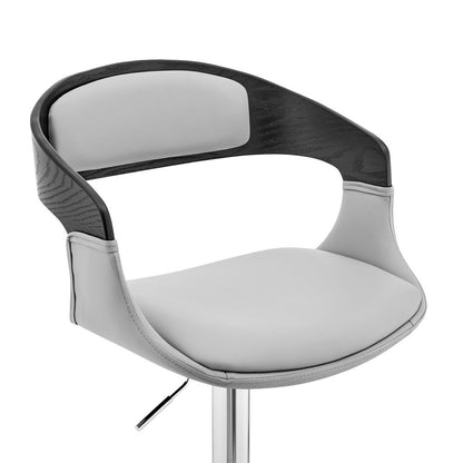 Armen Living - Benson Adjustable Gray Faux Leather and Black Wood Bar Stool with Chrome Base - LCBNBABLGR veiw 6