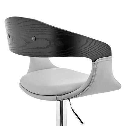 Armen Living - Benson Adjustable Gray Faux Leather and Black Wood Bar Stool with Chrome Base - LCBNBABLGR veiw 7