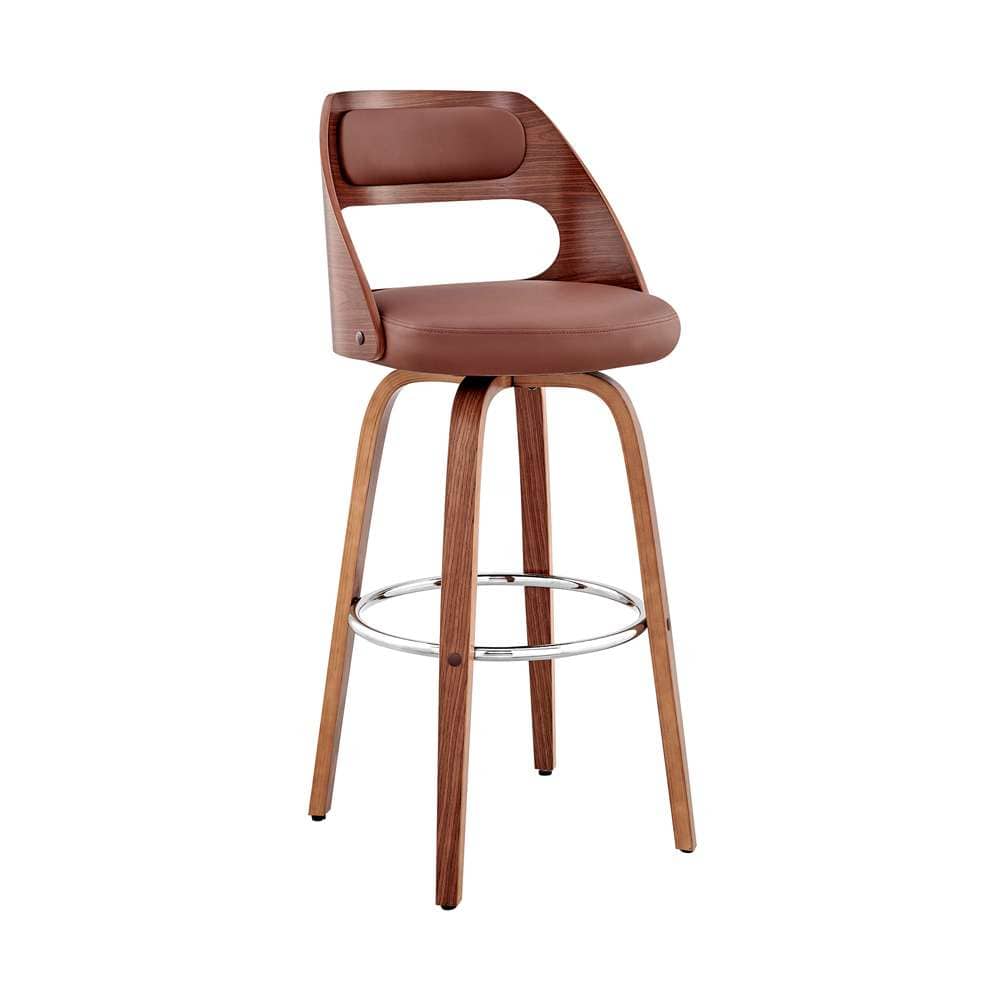 Armen Living - Julius 30in Brown Faux Leather and Walnut Wood Bar Stool - LCJUBAWABR30 veiw 1