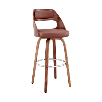 Armen Living - Julius 30in Brown Faux Leather and Walnut Wood Bar Stool - LCJUBAWABR30 veiw 1
