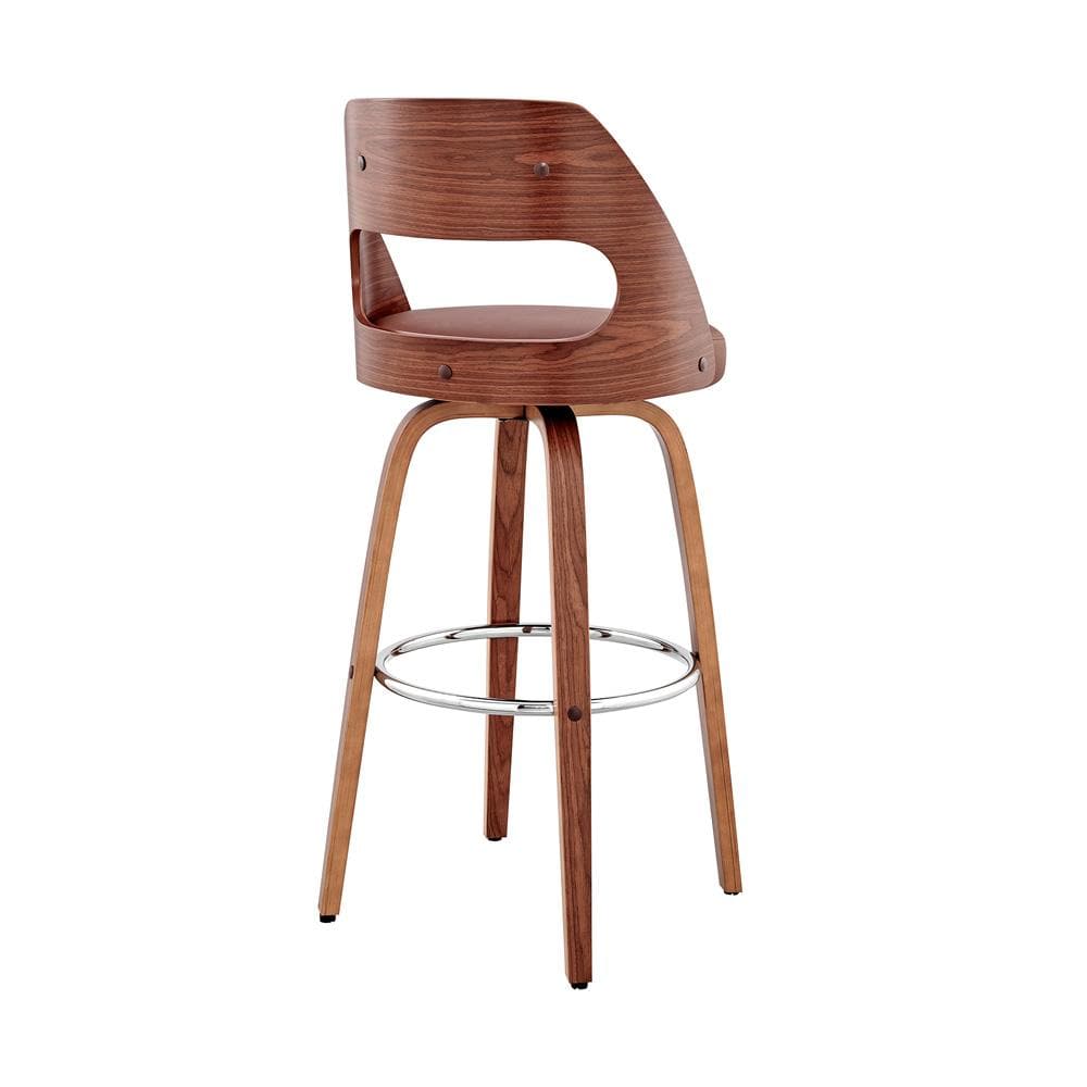 Armen Living - Julius 30in Brown Faux Leather and Walnut Wood Bar Stool - LCJUBAWABR30 veiw 2