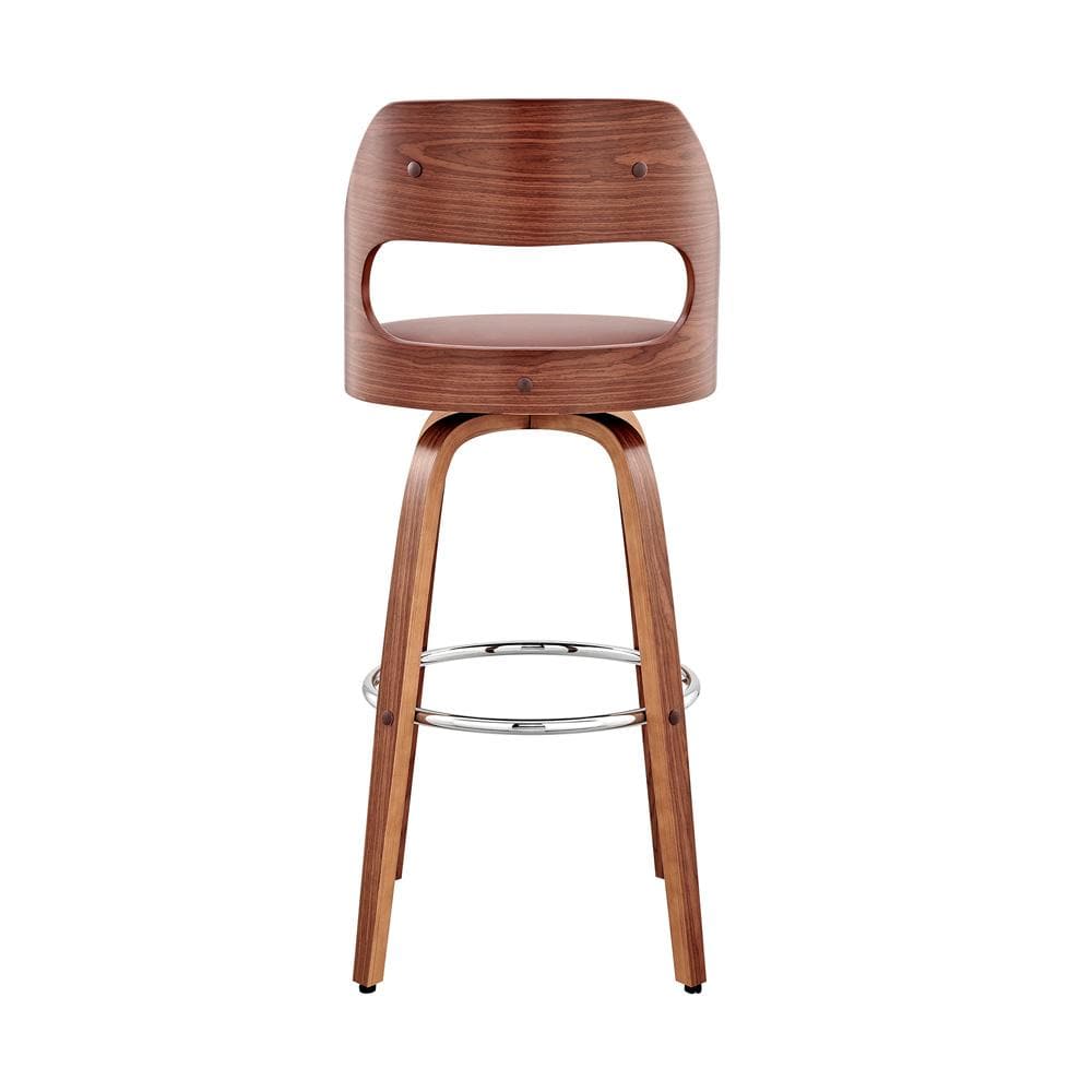 Armen Living - Julius 30in Brown Faux Leather and Walnut Wood Bar Stool - LCJUBAWABR30 veiw 3