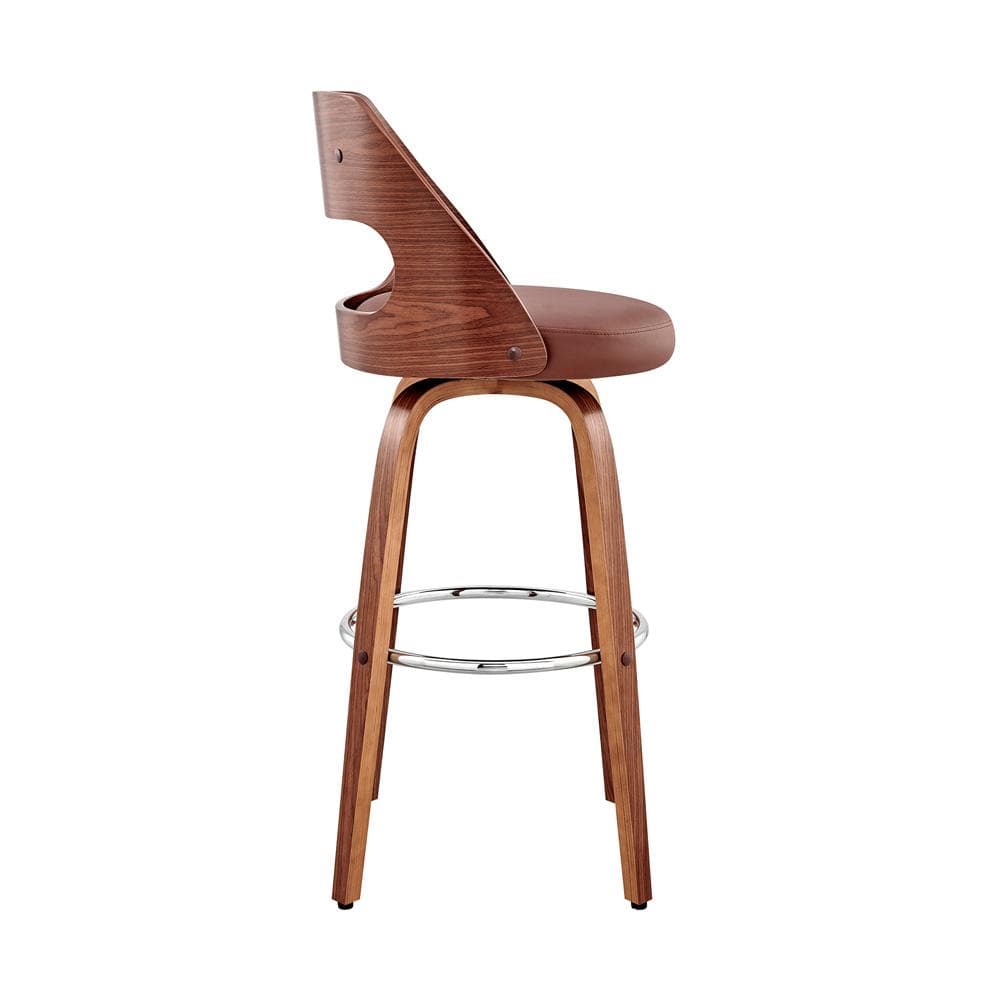 Armen Living - Julius 30in Brown Faux Leather and Walnut Wood Bar Stool - LCJUBAWABR30 veiw 7