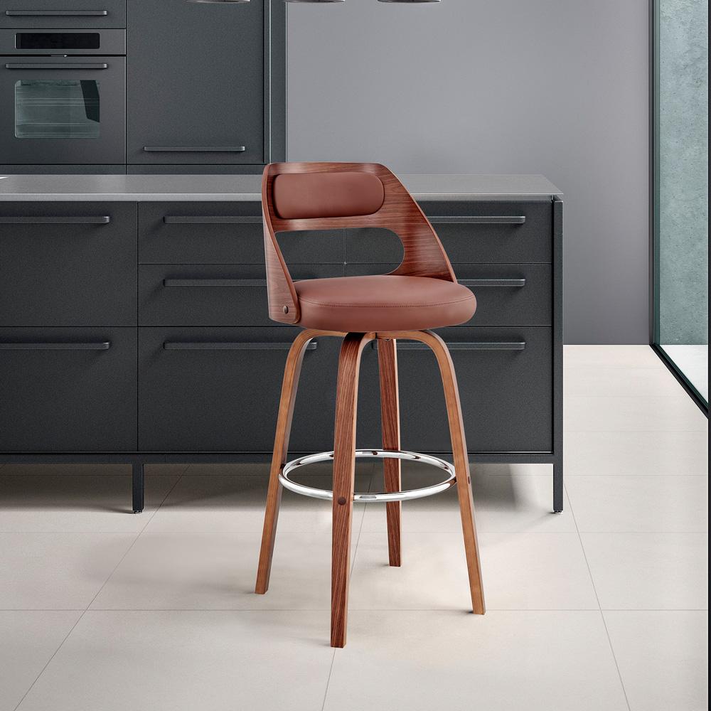 Armen Living - Julius 30in Brown Faux Leather and Walnut Wood Bar Stool - LCJUBAWABR30 veiw 9