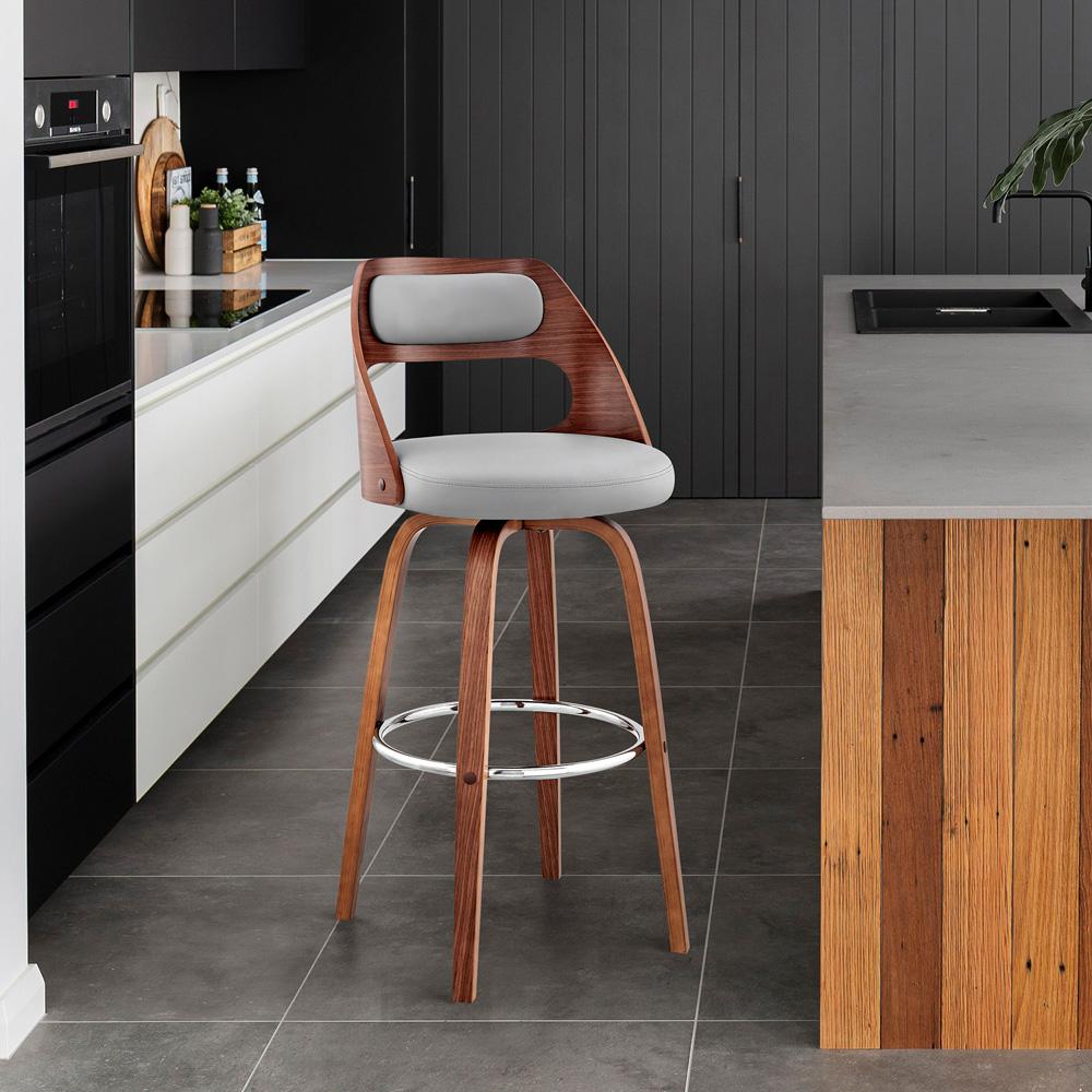 Armen Living - Julius 30in Gray Faux Leather and Walnut Wood Bar Stool - LCJUBAWAGR30 veiw 9