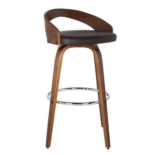 Armen Living - Sonia 30in Bar Height Swivel Brown Faux Leather and Walnut Wood Bar Stool - LCSOBABRWA30 veiw 1
