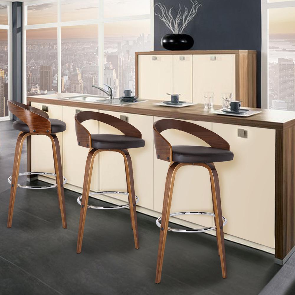 Armen Living - Sonia 30in Bar Height Swivel Brown Faux Leather and Walnut Wood Bar Stool - LCSOBABRWA30 veiw 7