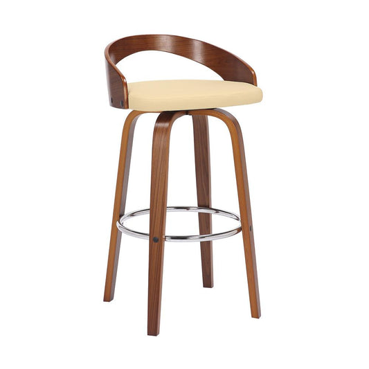 Armen Living - Sonia 30in Bar Height Swivel Cream Faux Leather and Walnut Wood Bar Stool - LCSOBACRWA30 veiw 1