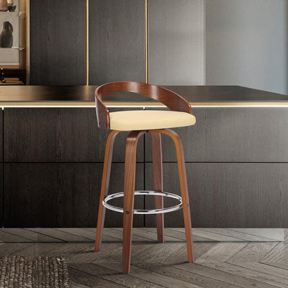 Armen Living - Sonia 30in Bar Height Swivel Cream Faux Leather and Walnut Wood Bar Stool - LCSOBACRWA30 veiw 8