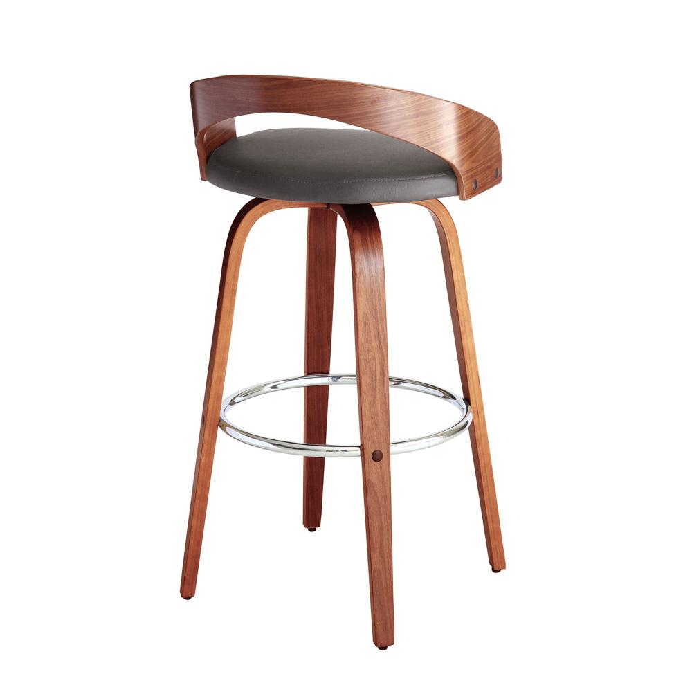 Armen Living - Sonia 30in Bar Height Swivel Grey Faux Leather and Walnut Wood Bar Stool - LCSOBAGRWA30 veiw 4