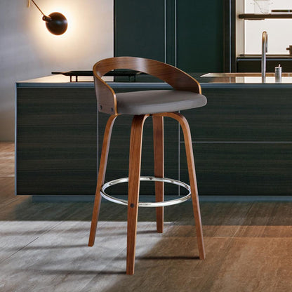 Armen Living - Sonia 30in Bar Height Swivel Grey Faux Leather and Walnut Wood Bar Stool - LCSOBAGRWA30 veiw 6