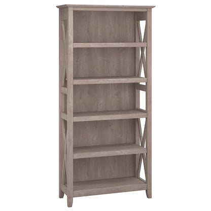Bush Furniture - Key West 5 Shelf Bookcase in Washed Gray - KWB132WG-03 veiw 1