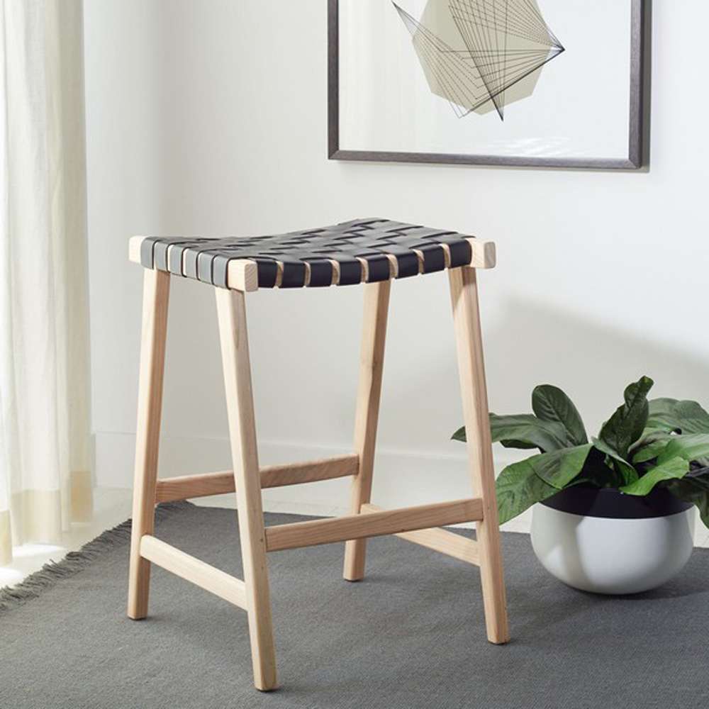 Safavieh - Abreu Rectangle Counter Stool - Black - Light Natural - BST1013B veiw 2