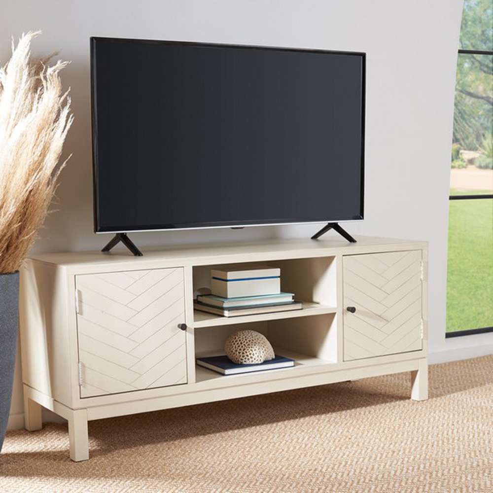 Safavieh - Ajana 2Dr 1Shlf Media Stand - Distressed White  - MED5703A veiw 2