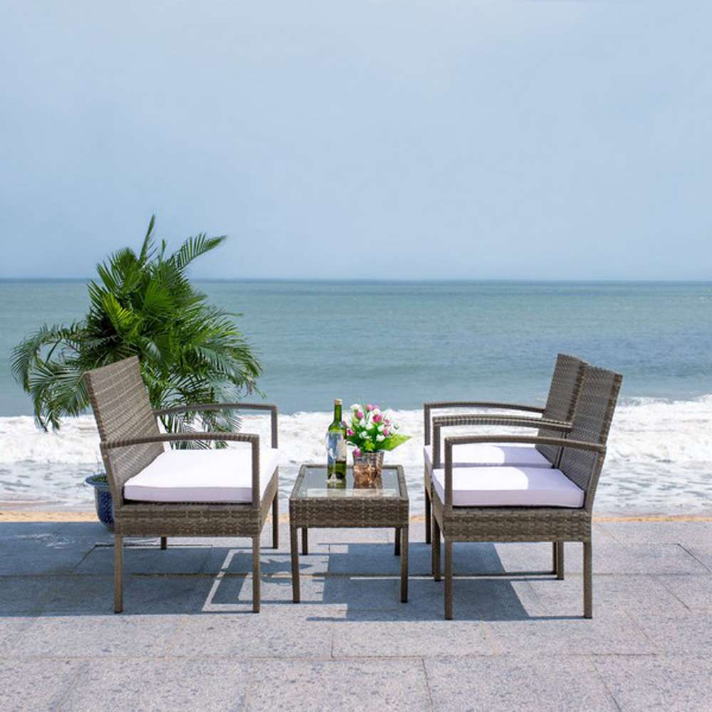 Safavieh - Bassey 4Pc Living Set - Grey Brown - White - PAT7507C veiw 1