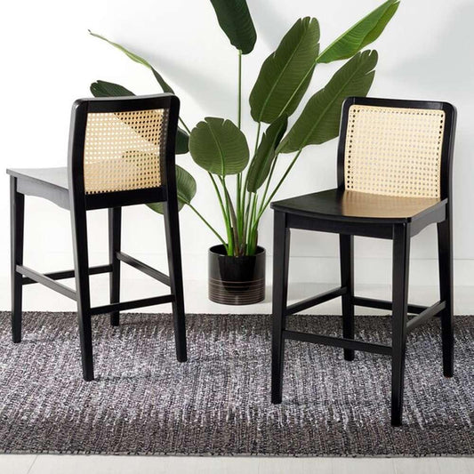 Safavieh - Benicio Rattan Counter Stool - Black - Natural  (Set of 2) - BST1506C-SET2 veiw 2