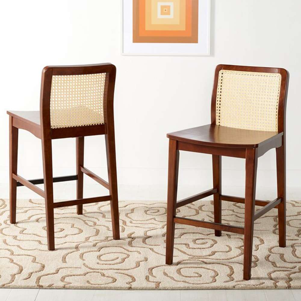 Safavieh - Benicio Rattan Counter Stool - Dark Brown - Natural  (Set of 2) - BST1506A-SET2 veiw 2