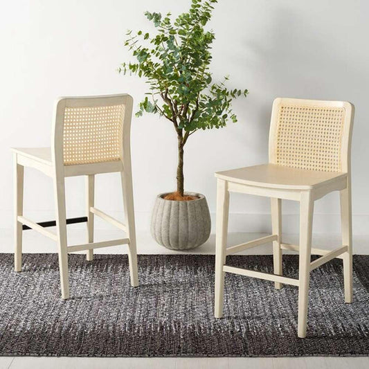 Safavieh - Benicio Rattan Counter Stool - White - Natural  (Set of 2) - BST1506B-SET2 veiw 2